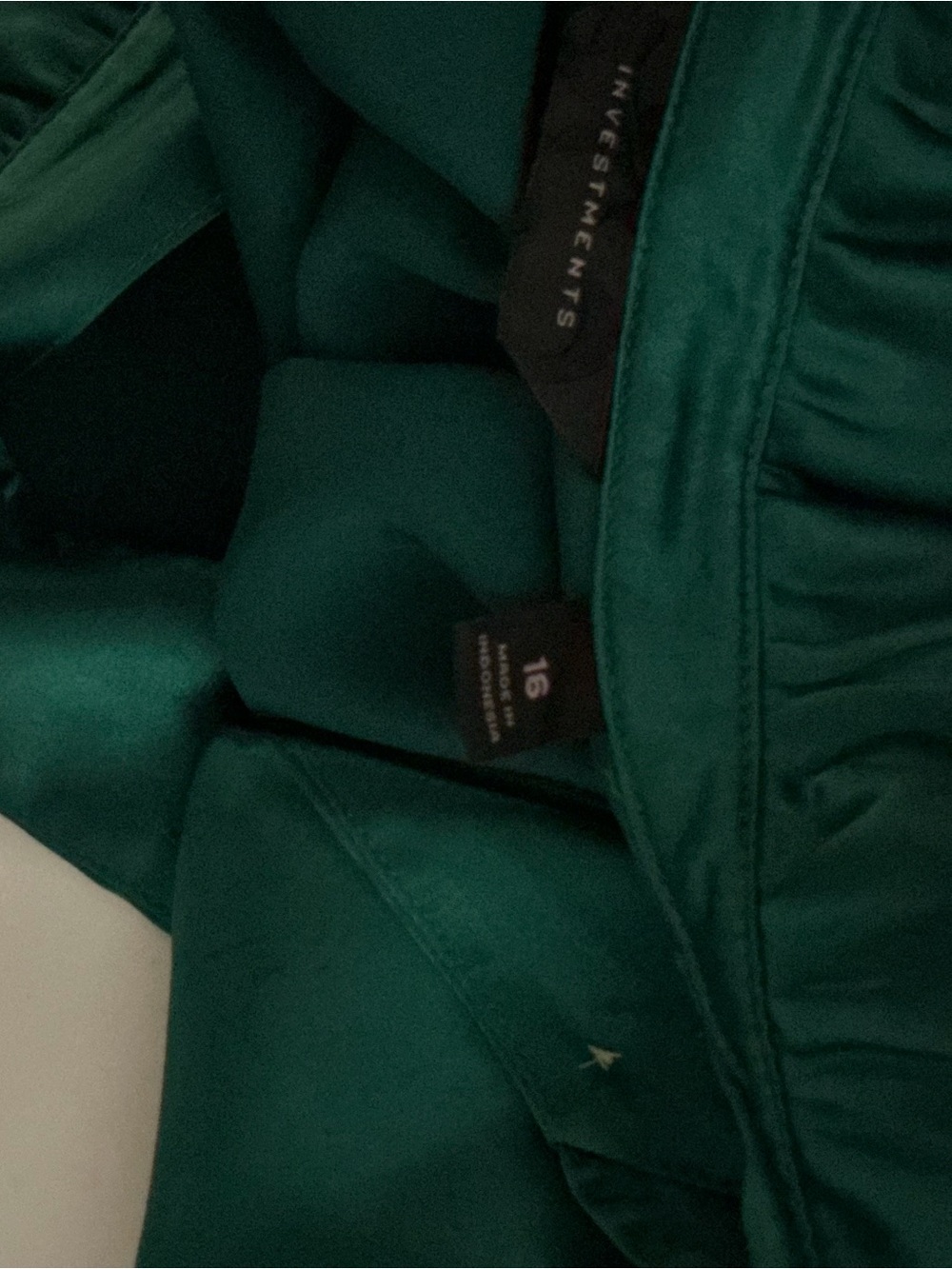 Investments Emerald Satin Ruffle Collar Button-Down Shirt - Picture 8 of 8